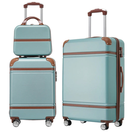 Sets 3 Pieces 20 24 And Cosmetic Case Spinner Suitcase With  Lock Lightweight Green