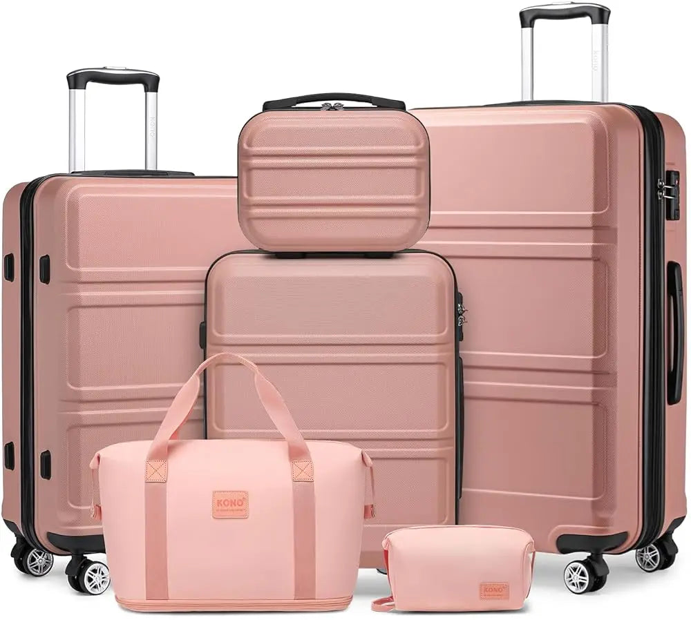 Kono 6-Pc Luggage Set - Lightweight ABS Hardshell with TSA Lock, 20/24/28" Suitcases + Beauty Case & Duffel