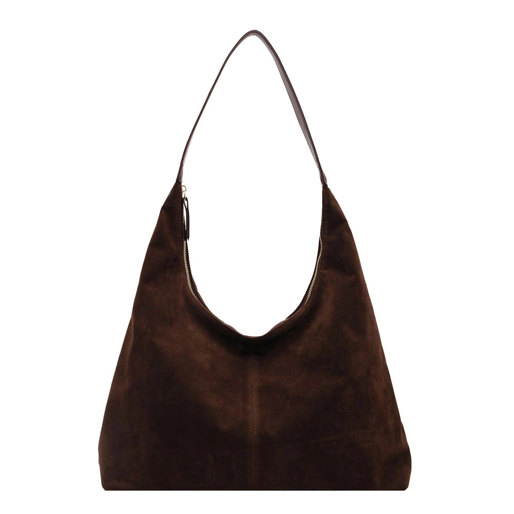 Women Suede Tote Bag with Zipper Shoulder Bag Large Capacity Hobo Bag Solid Slouchy Bag Commuter Travel Bag