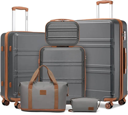 Kono 6-Pc Luggage Set - Lightweight ABS Hardshell with TSA Lock, 20/24/28" Suitcases + Beauty Case & Duffel