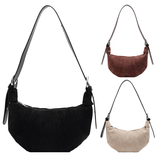 Women PU Fashion Shoulder Bag Zipper Closure Simple Tote Purse Half Moon Crossbody Bag Casual Underarm Bag Stylish Commuting Bag