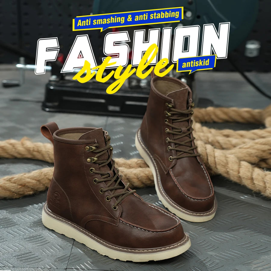 Two layer cowhide high top anti-smash anti-puncture breathable fashion labour insurance shoes