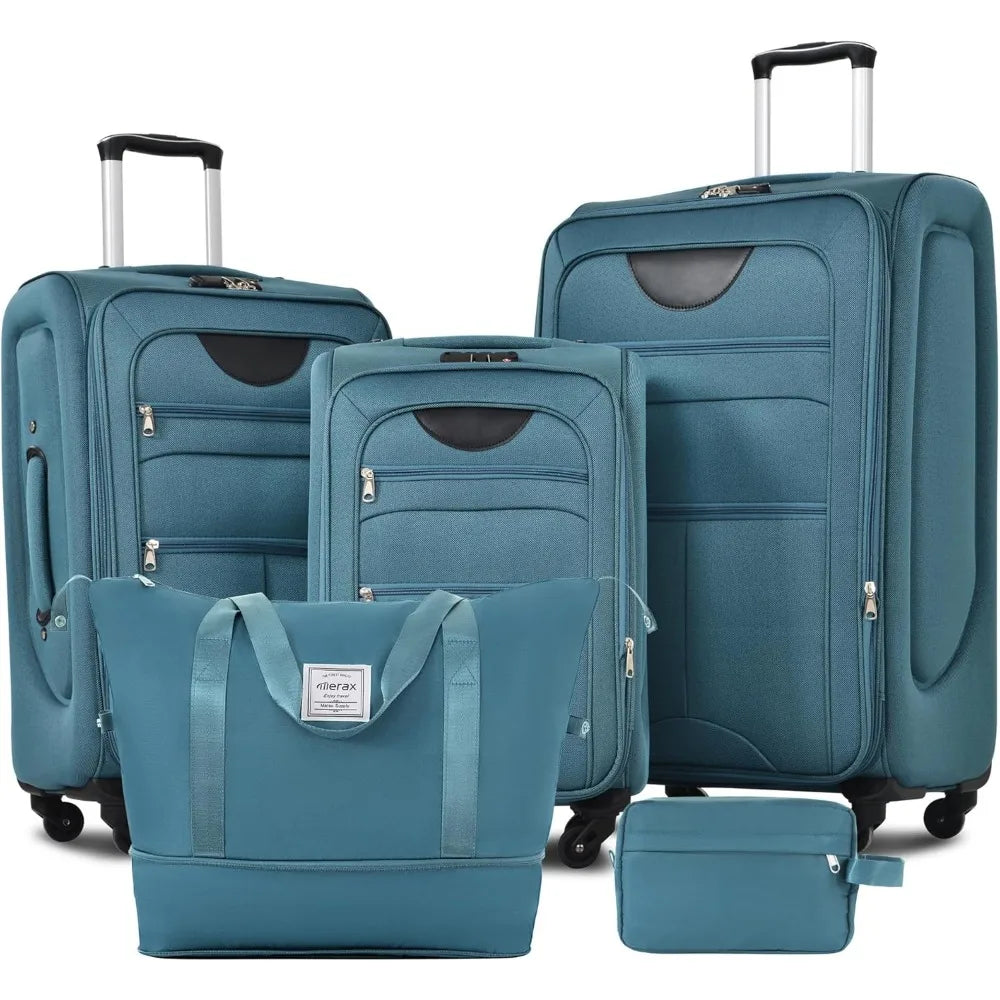 Merax Softside Luggage Set 3 Piece Suitcase with Duffel Bag Spinner Wheels Lightweight Expandable Travel Luggage 22" 26" 30",Blu