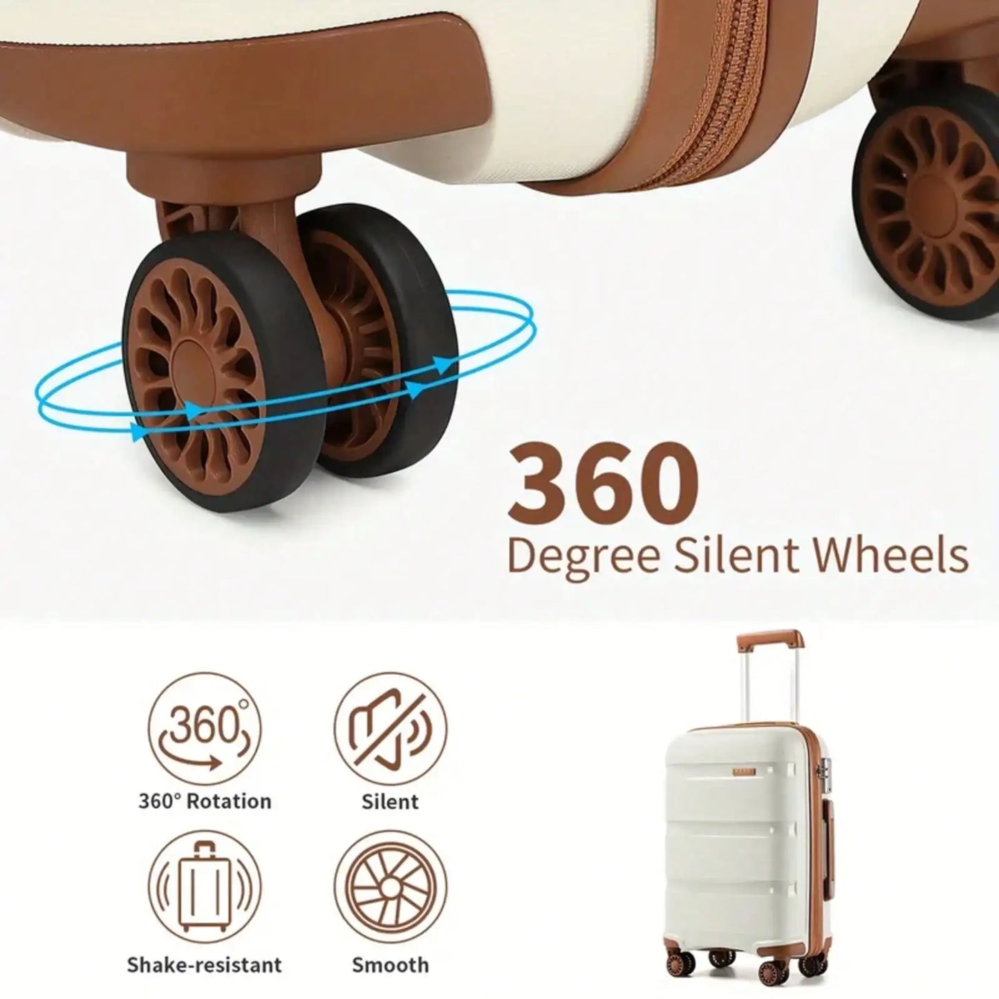 Lightweight 3-Piece Hard Shell Suitcase Set, Spinner Wheel Cabin Carry On Luggage with Extra Travel Bag and Toiletry Bag