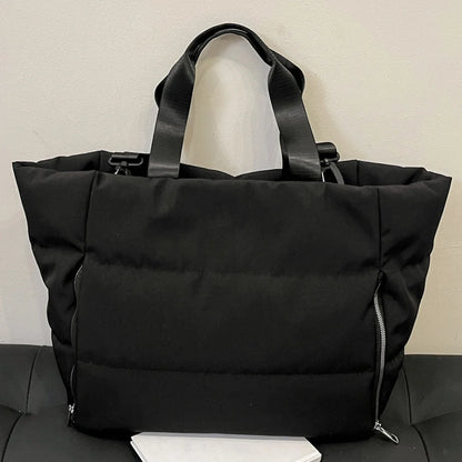 Women Quilted Shoulder Bag Large Capacity Puffer Tote Handbag Solid Color Casual Padded Bag Ladies Commute Bag