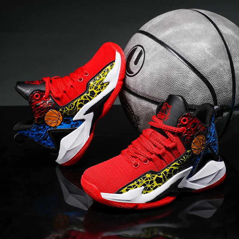 Children Primary School Junior High School Kid's Basketball Shoes Boy's Mesh Breathable Non-slip Sneakers