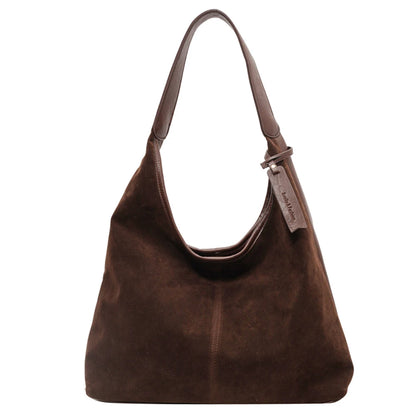 Women Suede Hobo Bag Slouchy Tote Bag Magnetic Closure Retro Handbag Large Capacity for Work Travel
