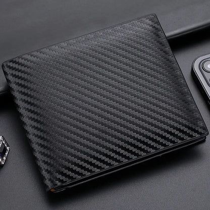 New Carbon Fiber Short Wallet Men's Card Bag Integrated Zipper Change Bag Holder Slim Minimalist Carbon Tri-Fold Wallet