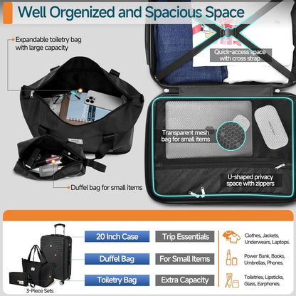 HOTEEL Premium 3-Piece Luggage Collection, ABS+PC Hardshell Suitcase with TSA Lock & Matching Travel Bags