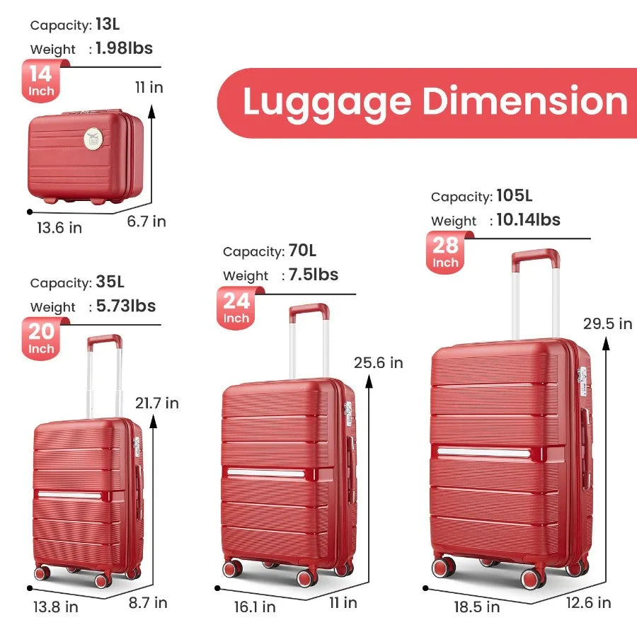 Luggage Sets 4 Piece 14 20 24 28 PP Lightweight Durable Expandable suitcase