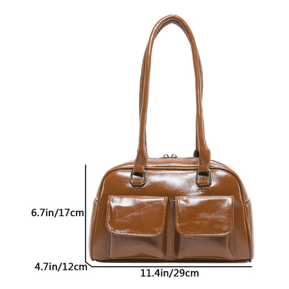 Retro Shoulder Bag PU Leather Y2k Underarm Pouch Multi Pocket Hot Girl Tote Handbag Designer Luxury Chic Casual Satchel Hobo Bag