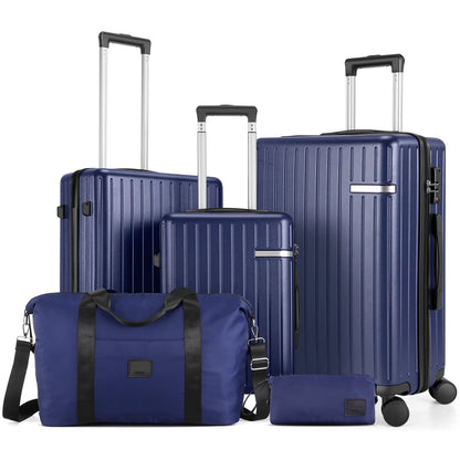 Carry on Luggage Sets 5 Piece ABS PC Suitcases with Wheels Hardshell 20/24/28 inch Luggage with Duffel Bag Travel Bag
