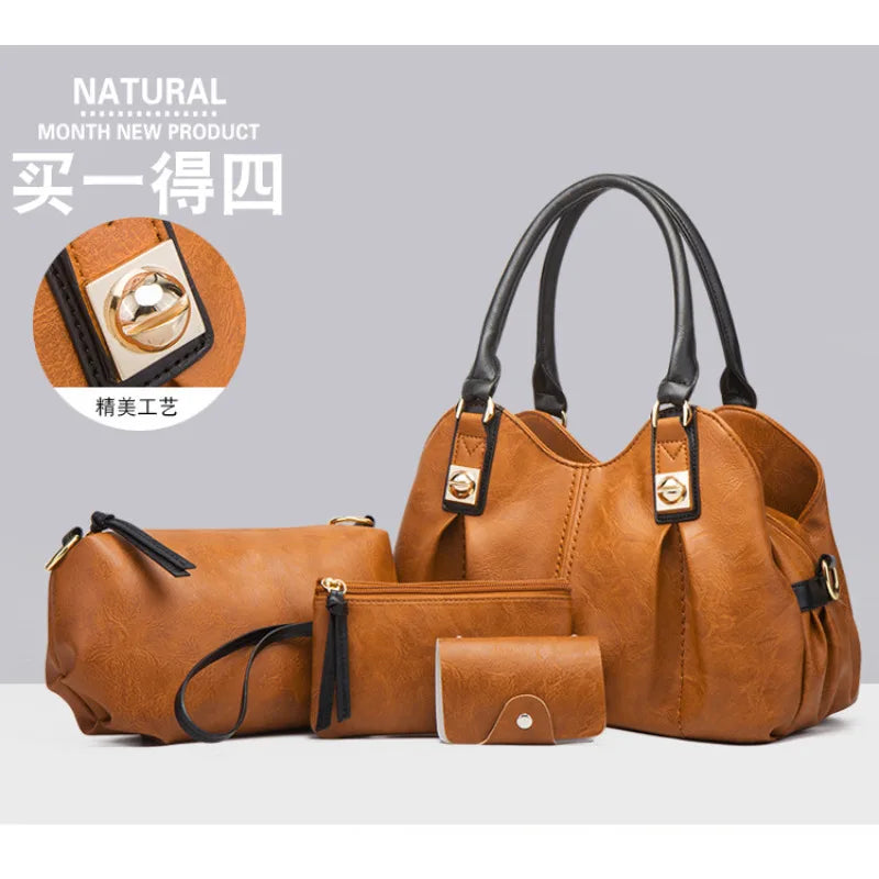 New Retro 3-Piece Handbag Set – Stylish European & American Tote, Shoulder & Crossbody Bag