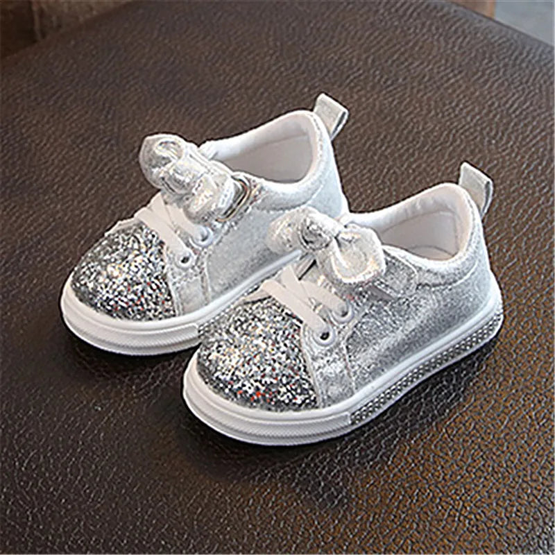 Girls Shoes Spring & Autumn  Toddler Children Baby Casual Shoes Sequins Bowknot Crystal Run Sport Sneakers Shoes For Girls