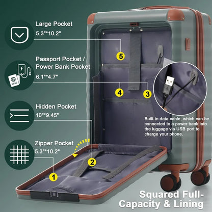 Merax Luggage Sets 5 Piece,Front Open Hardshell Expandable Suitcase with Spinner Wheels and Duffel Bags,Lightweight Carry on Lug