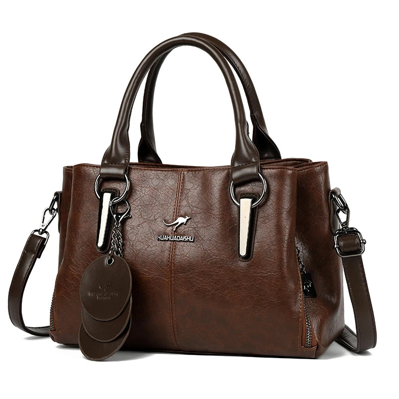 Retro Three Layers High Quality Leather Shoulder Crossbody Hand Bags for Women Vintage Casual Totes Designer Handbag Sac A Main