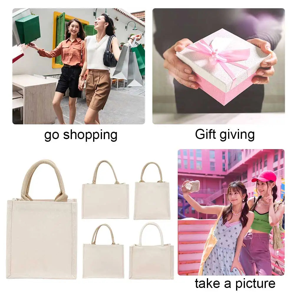 DIY Canvas Tote Bag Ladies Handbags Large Capacity Tote Shopper Bag with Sturdy Handle Grocery Bag for Wedding Birthday Gift