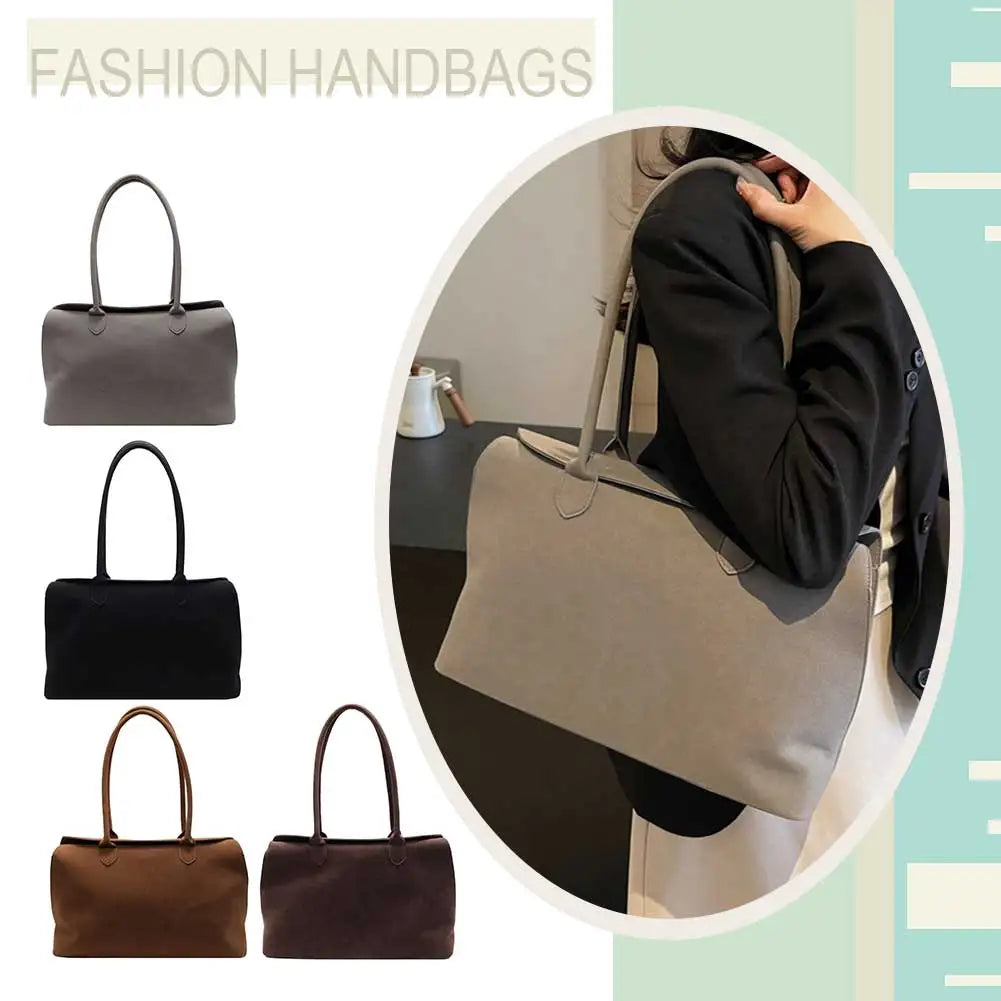 Shoulder Bag for Women Men with Inner Pocket Underarm Bag Suede Solid Color Tote Bag Trendy Satchel Bag Work Travel Bag