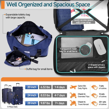 HOTEEL Premium 5-Piece Travel Set, Expandable Hardshell Luggage with Spinner Wheels, Complete Family Suitcase Collection