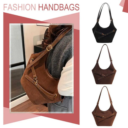 Suede Tote Bag for Women Suede Shoulder Bag Large Capacity Retro Shoulder Satchel Bag Large Shoulder Purse Shopping Bag