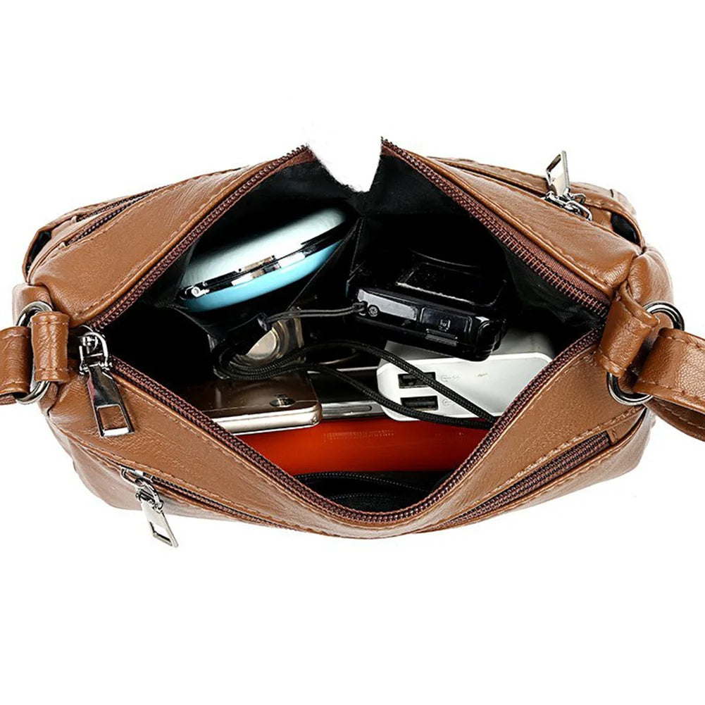 Youth Ladies Simple Versatile Bag Women PU Leather Messenger Bag Mother Solid Handbag Crossbody Multi-pocket Purse