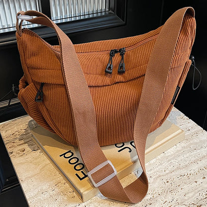 Corduroy Stylish Dumpling Bag Large Capacity Fashion Shoulder Bag Adjustable Strap Crescent Crossbody Bag Trendy Carrying Bag