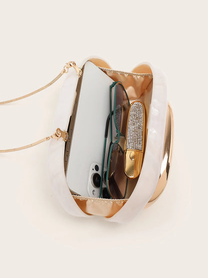 Fashion White Acrylic Clutch Bag Bride Metal Gold Women Luxury Evening Banquet Clutch Bag Shoulder Wedding Party Purse