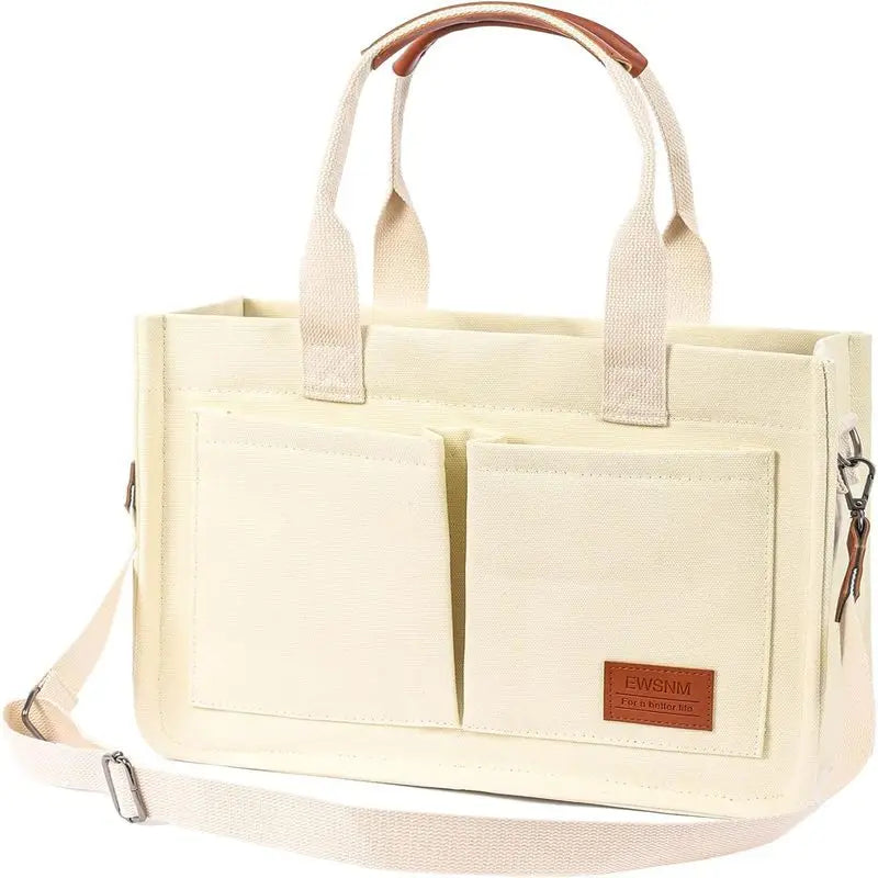 Canvas Tote Bag for Women, Large Laptop Travel Tote Handbag Totes with Crossbody Shoulder Teachers Reusable Grocery Bags