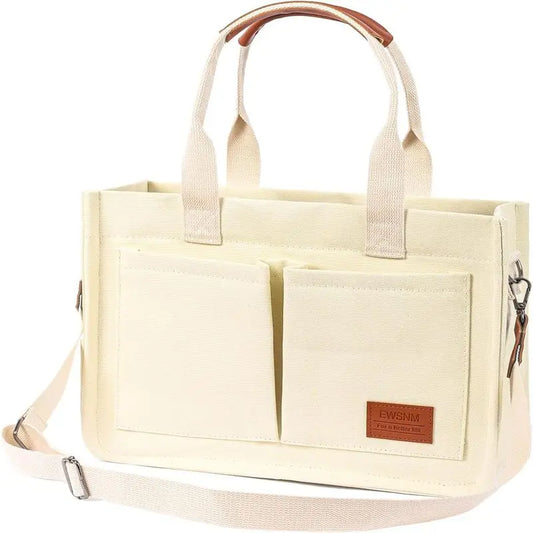 Canvas Tote Bag for Women, Large Laptop Travel Tote Handbag Totes with Crossbody Shoulder Teachers Reusable Grocery Bags