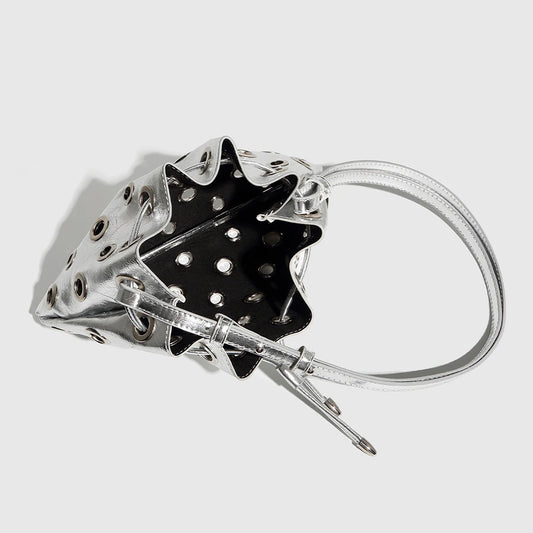 Women Metal Stud Y2k Shoulder Bag Large Capacity Retro Hollow Handbag PU Leather Trendy Rivet Sling Bag Work Date Travel Bag