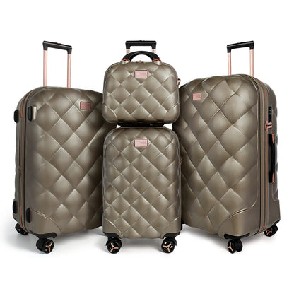 4 Pieces Luggage Sets 14in 20in 25in 29in PP Hard Shell Lightweight Expandable Suitcase Set with Spinner Wheels & TSA Lock