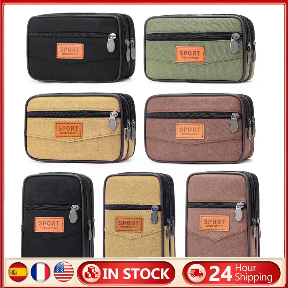 Men Outdoor Sports Waist Bag Fashion Canvas Slim Coin Purse with Multi Pockets Change Pouch for Coins for Best Gift