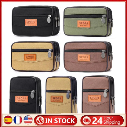 Men Outdoor Sports Waist Bag Fashion Canvas Slim Coin Purse with Multi Pockets Change Pouch for Coins for Best Gift