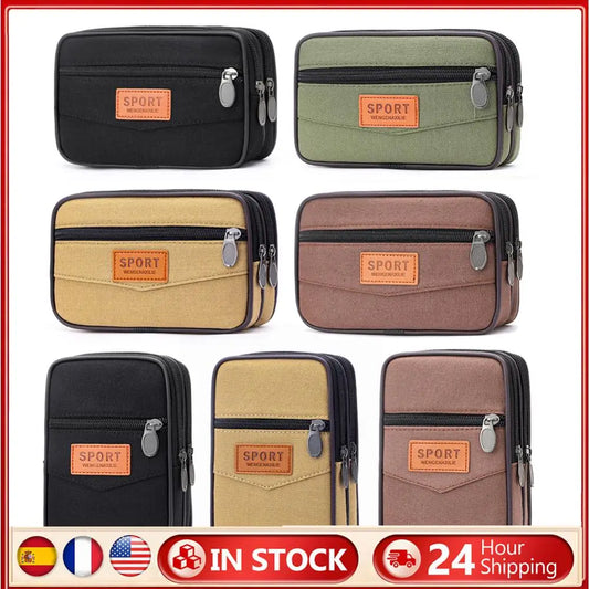 Men Outdoor Sports Waist Bag Fashion Canvas Slim Coin Purse with Multi Pockets Change Pouch for Coins for Best Gift