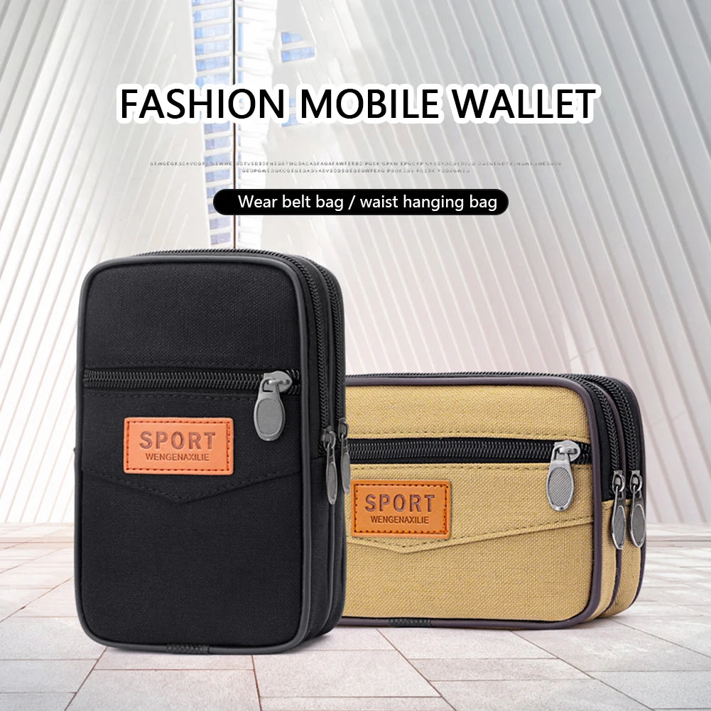 Men Outdoor Sports Waist Bag Fashion Canvas Slim Coin Purse with Multi Pockets Change Pouch for Coins for Best Gift