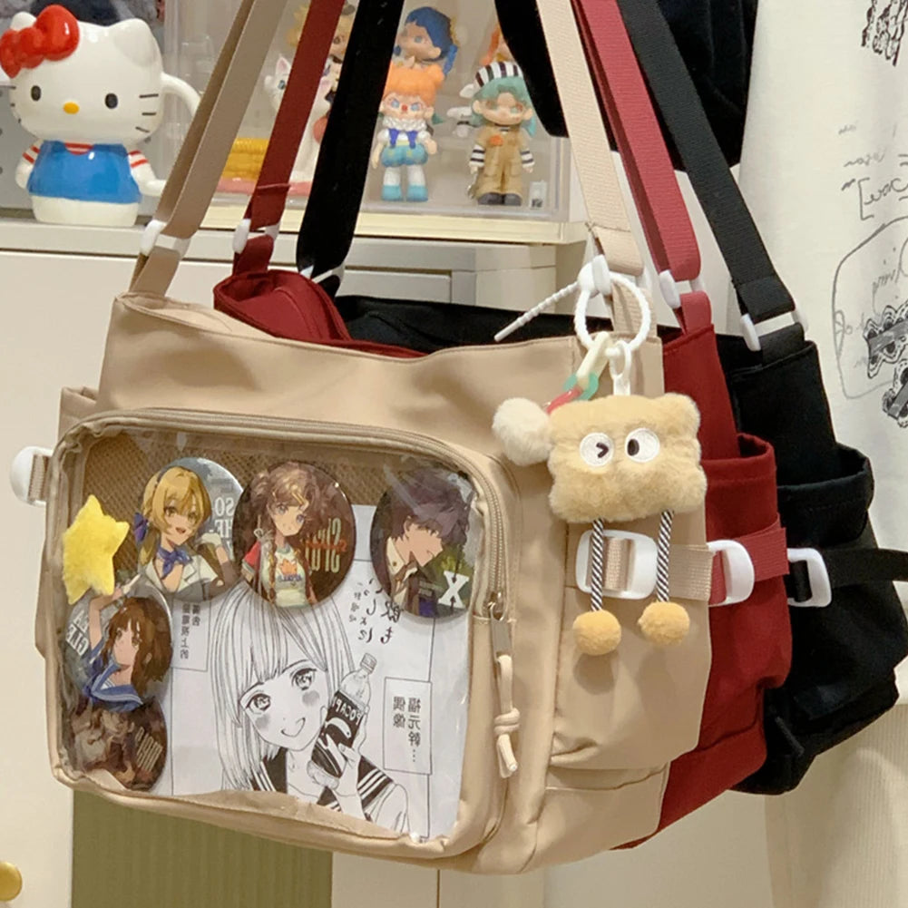 Women Ita Bag Cartoon Book Bag with Clear Window Teenagers School Bag Adjustable Strap Stylish Crossbody Bag Trendy Outdoor Bag