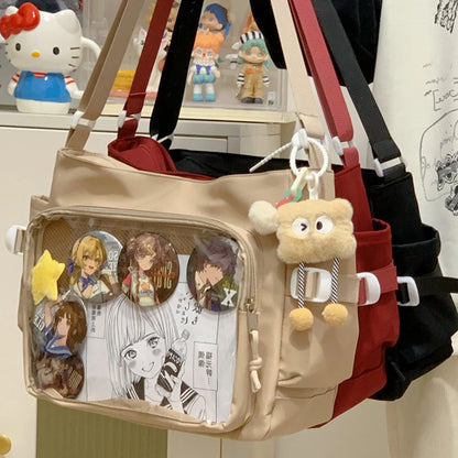Women Ita Bag Cartoon Book Bag with Clear Window Teenagers School Bag Adjustable Strap Stylish Crossbody Bag Trendy Outdoor Bag