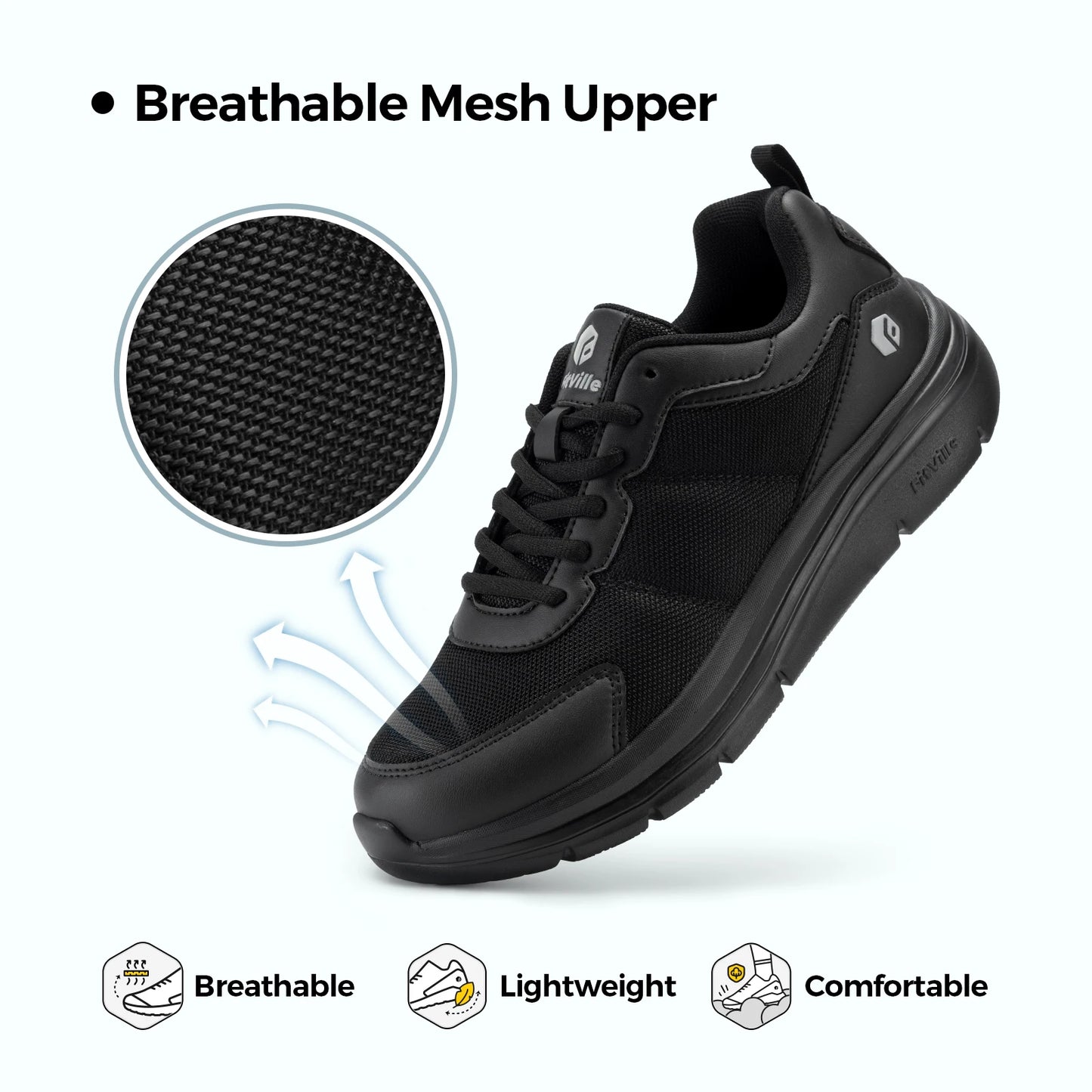 Wide Design 2E Men'S Walking Shoes Lightweight Breathable Cushioning Shoe Relieve Plantar Fasciitis Pain With Arch Support