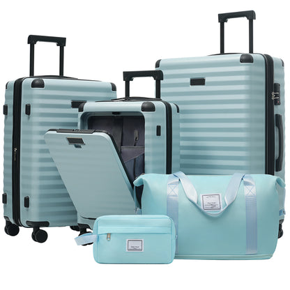 Luggage Sets 5 Piece with Front Opening , Hardside Expandable Carry on Suitcase with Spinner Wheels TSA Lock USB Port Cup Holder