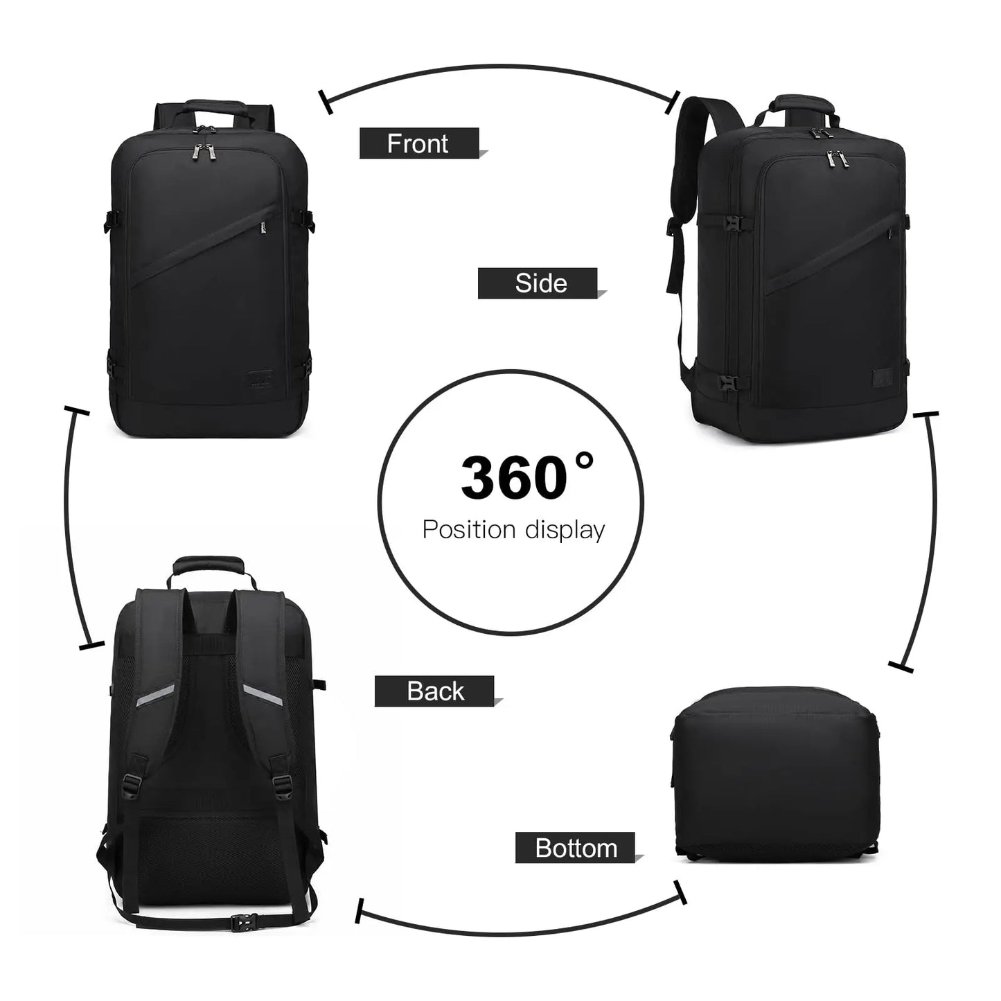 Kono Carry on Backpack 55x35x20cm Large Cabin Flight Bag Travel Hand Luggage Shoulder Bag 38L