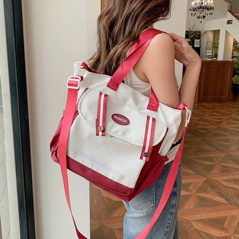 Colorblock Shoulder Bag Large Capacity School Bag Casual Shoulder Purse for Women Teen Girls Students