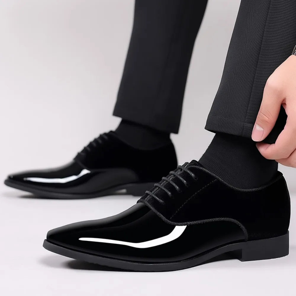 Men's Oxford Shoes Lace up Formal High Gloss Low Top Square Toe Suit Tuxedo Dress Shoes for Business Casual Shoe for Mens