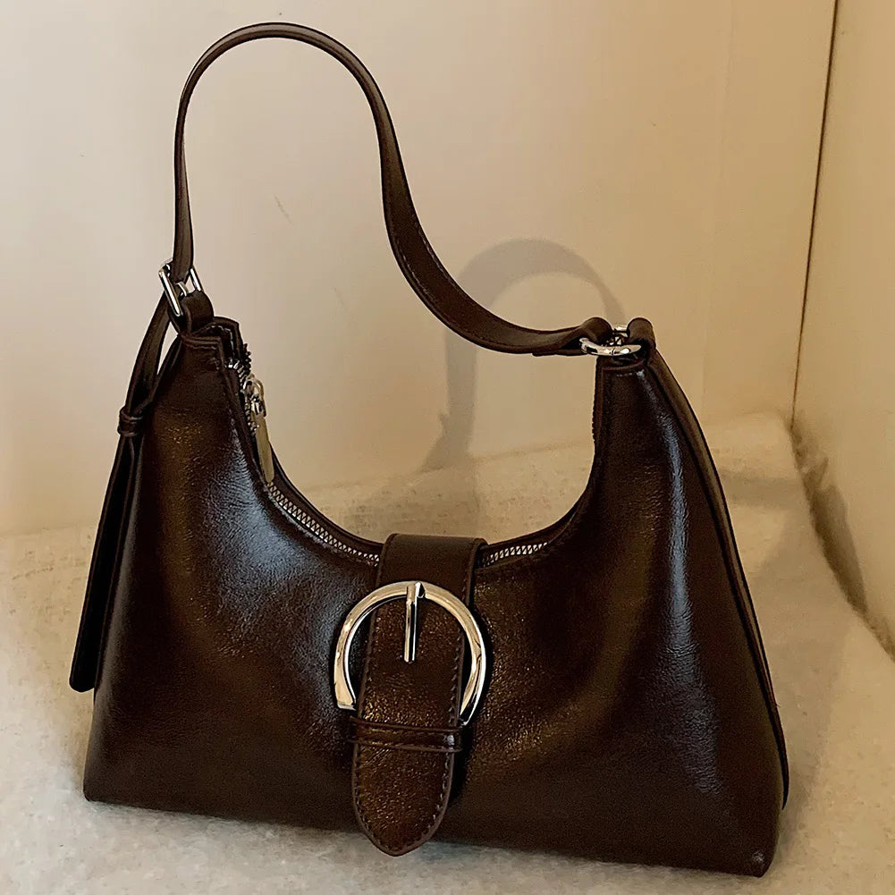 Shoulder Bag for Women with Inner Pocket Underarm Bag PU Leather Buckle Hobo Bag with Zipper Handbag for Work Travel