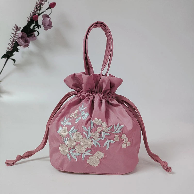 Elegant Silk Embroidery Flower Handbag Tote Bag Shopping Bag Ethnic Style Bag Chinese Style Small Bag