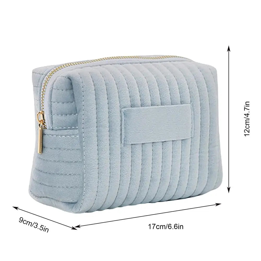 Cute Velvet Makeup Bag for Women Zipper Large Solid Color Cosmetic Bag Travel Make Up Toiletry Bag Washing Pouch