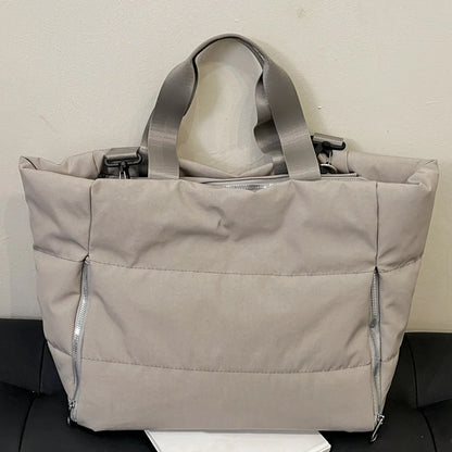 Women Quilted Shoulder Bag Large Capacity Puffer Tote Handbag Solid Color Casual Padded Bag Ladies Commute Bag