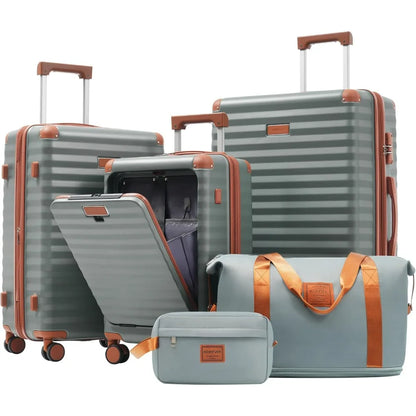 Merax Luggage Sets 5 Piece,Front Open Hardshell Expandable Suitcase with Spinner Wheels and Duffel Bags,Lightweight Carry on Lug