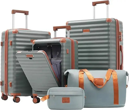 Merax Luggage Sets 5 Piece,Front Open Hardshell Expandable Suitcase with Spinner Wheels and Duffel Bags,Lightweight Carry on Lug