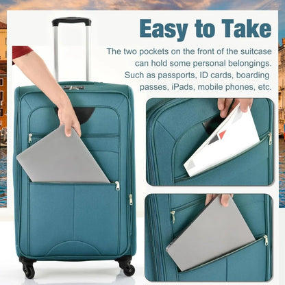 Merax Softside Luggage Set 3 Piece Suitcase with Duffel Bag Spinner Wheels Lightweight Expandable Travel Luggage 22" 26" 30",Blu