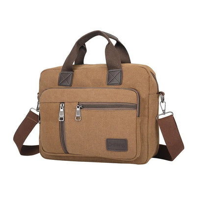 Men's Canvas Travel Handbag Large Capacity Multi-layer Crossbody Shoulder Bag Student Leisure Tote with Top-Handle